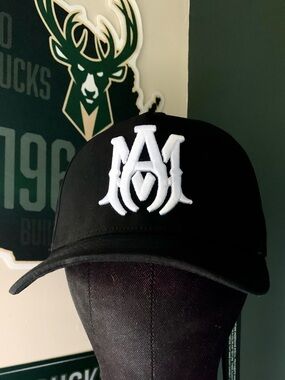 AMIRI Black Baseball Cap with White Interlocking Logo